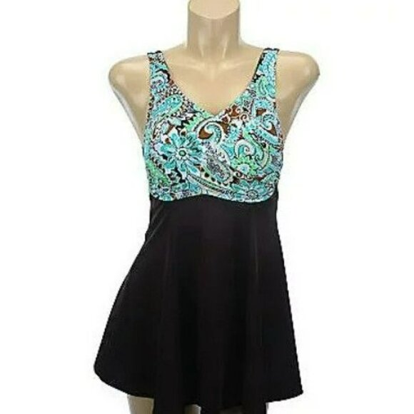Fit 4 U D's & E's Whimsical Paisley Swim Dress size 14 Brown Turquoise Modest - Picture 8 of 10